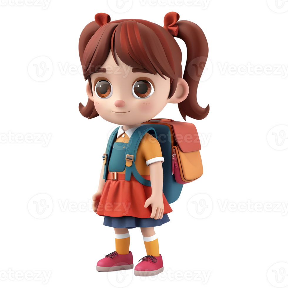 AI generated 3D Rendering of a Cartoon of Cute Young Girl Wearing School Bag on Transparent Background - Ai Generated png