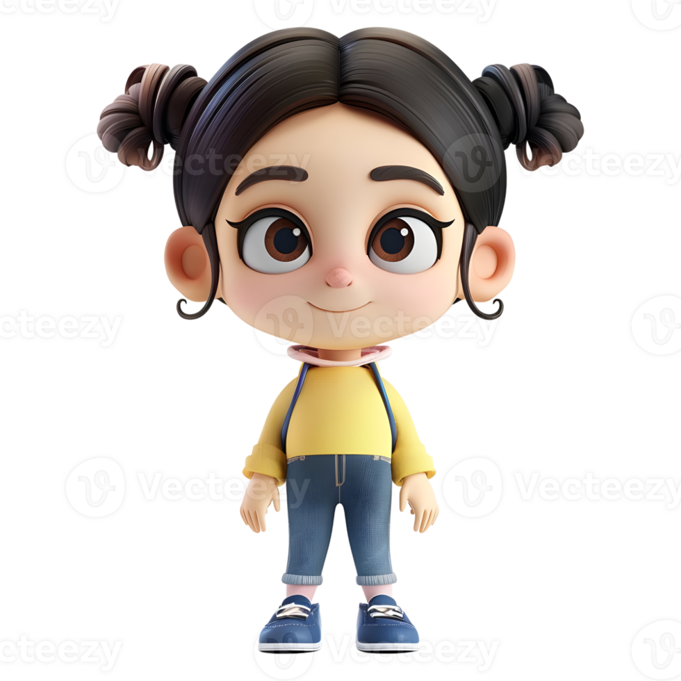AI generated 3D Rendering of a Cartoon of Cute Young Girl Standing on Transparent Background - Ai Generated png