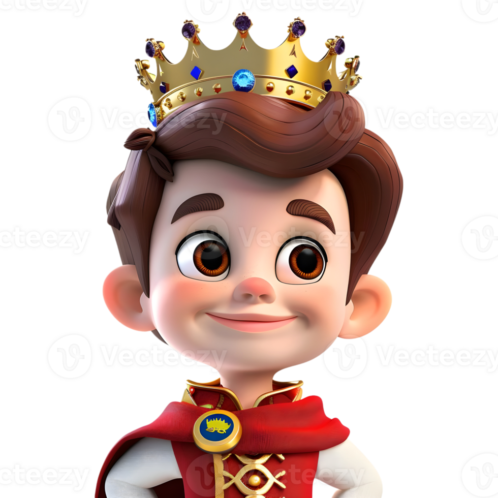 AI generated 3D Rendering of a Cartoon of Boy Wearing Crown on Transparent Background - Ai Generated png