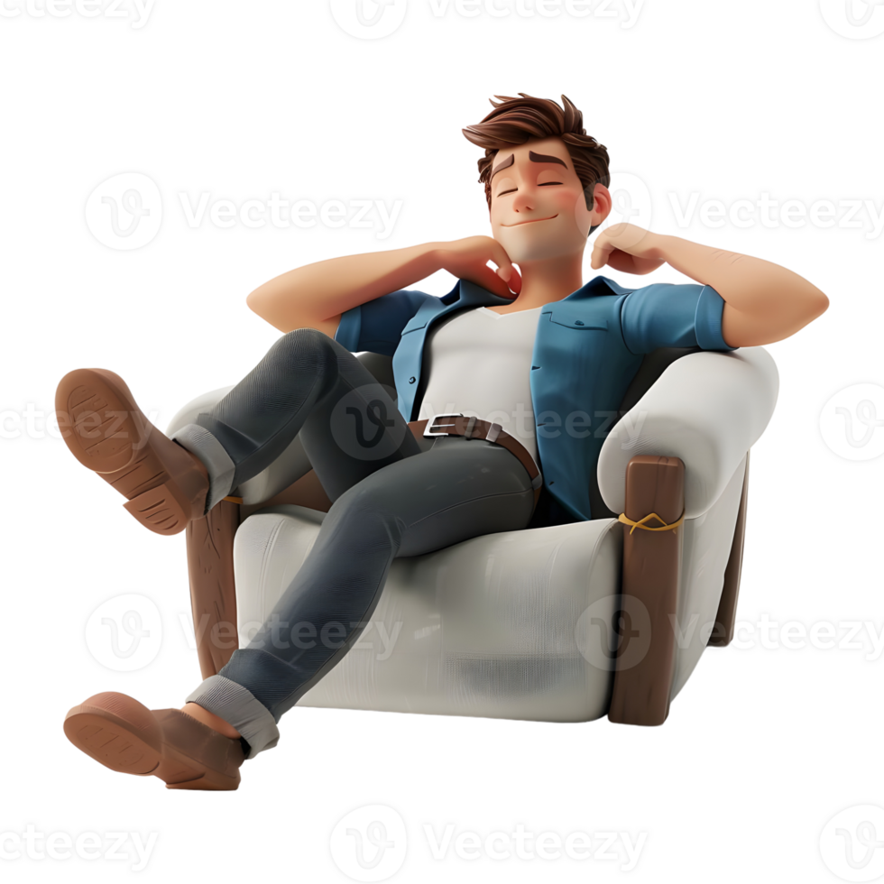 AI generated 3D Rendering of a Cartoon of Young Man Sitting and Relaxing on Transparent Background - Ai Generated png