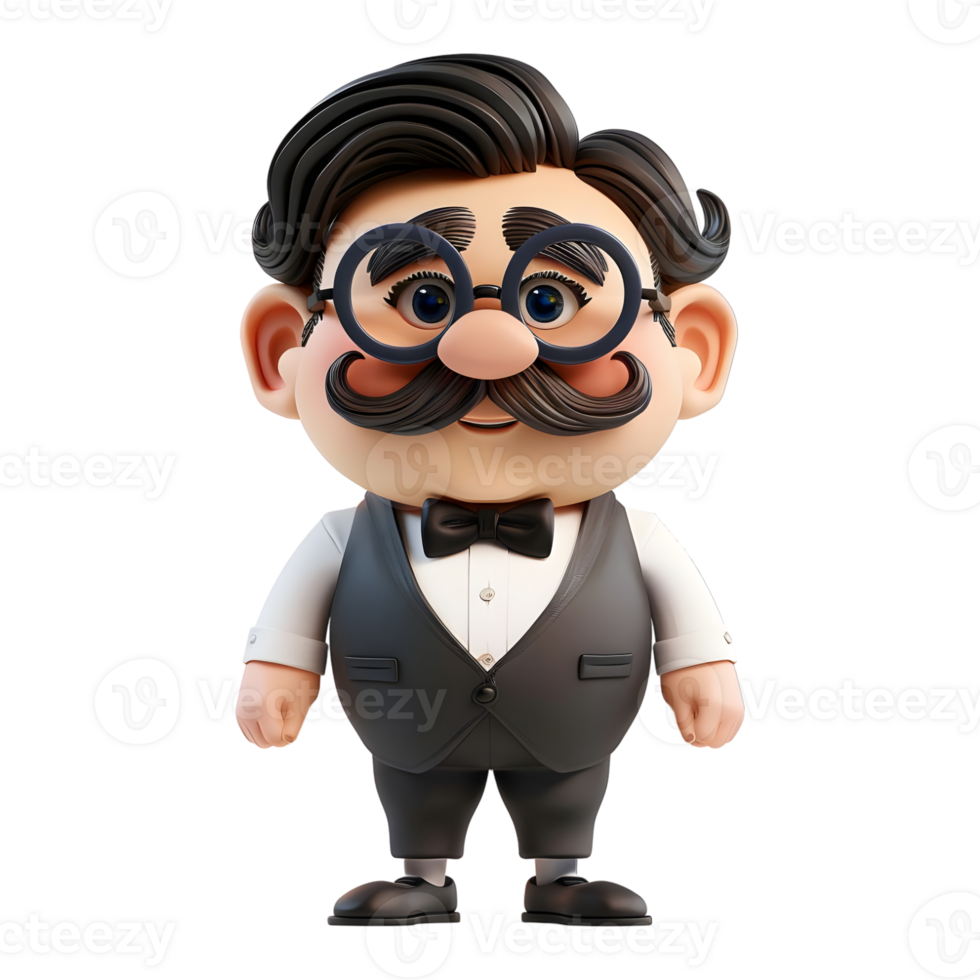 AI generated 3D Rendering of a Cartoon of Waiter Standing in Proper Dress on Transparent Background - Ai Generated png
