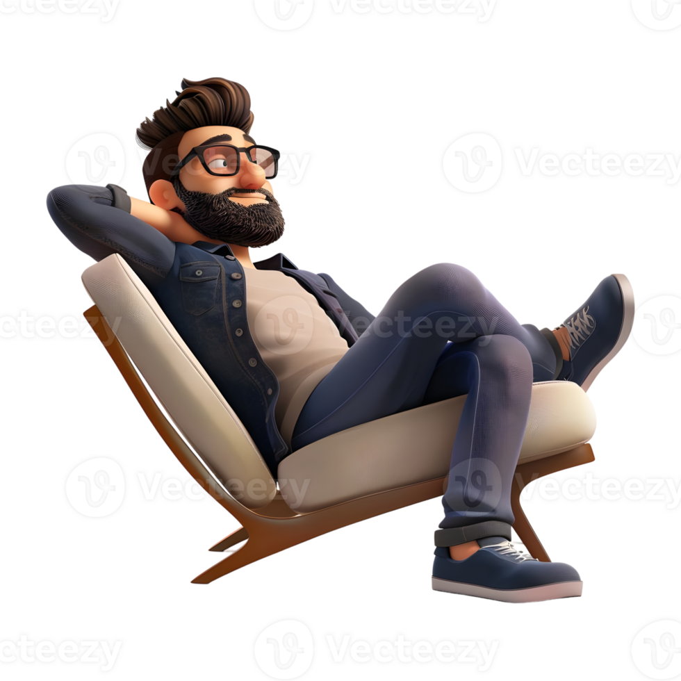 AI generated 3D Rendering of a Cartoon of Young Man Sitting and Relaxing on Transparent Background - Ai Generated png