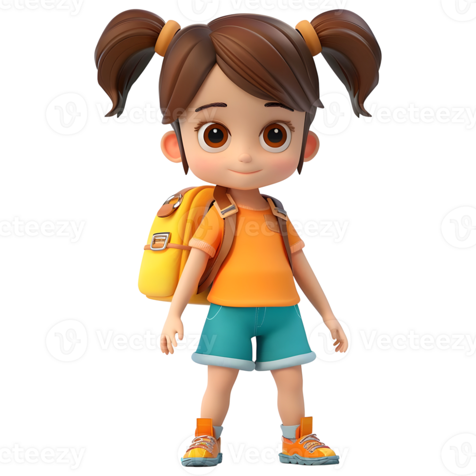 AI generated 3D Rendering of a Cartoon of Cute Young Girl Wearing School Bag on Transparent Background - Ai Generated png