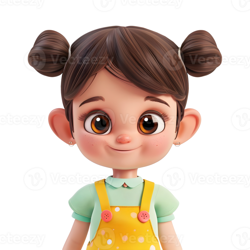 AI generated 3D Rendering of a Cartoon of Cute Young Girl Standing on Transparent Background - Ai Generated png
