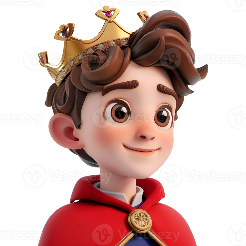 AI generated 3D Rendering of a Cartoon of Boy Wearing Crown on Transparent Background - Ai Generated png