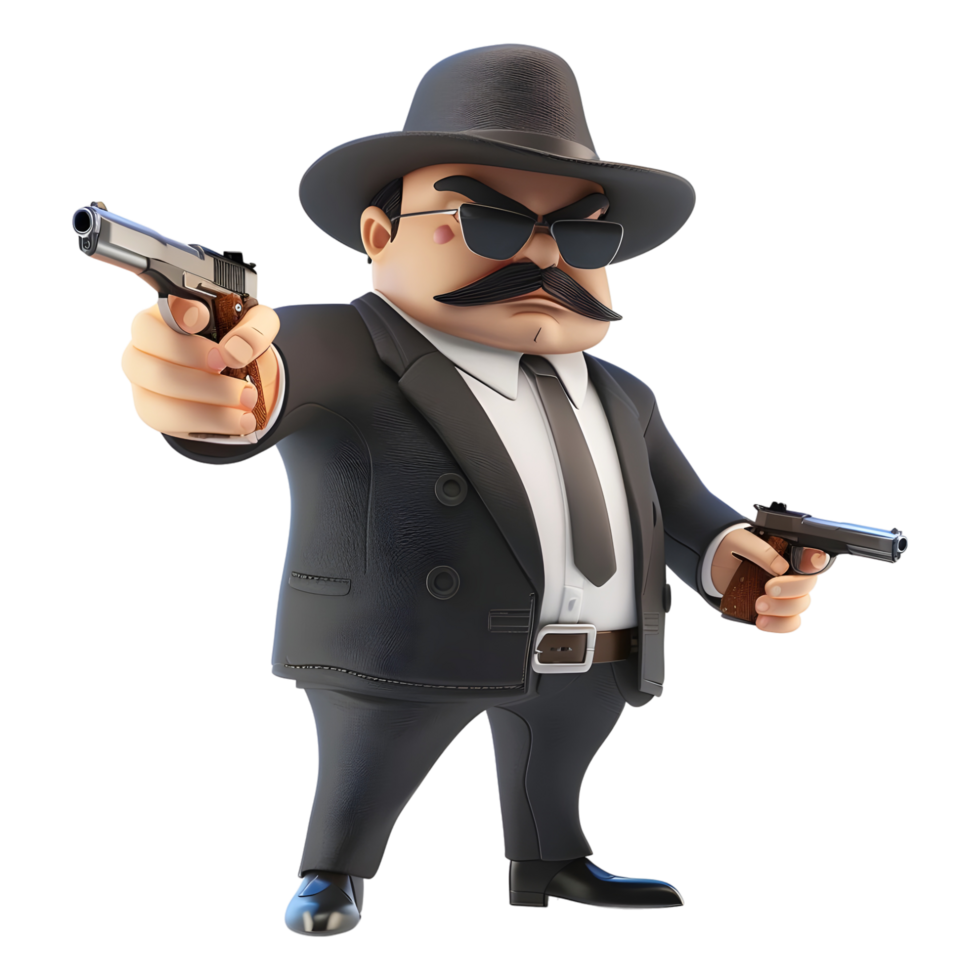 AI generated 3D Rendering of a Cartoon of Man Having Guns in Hand on Transparent Background - Ai Generated png