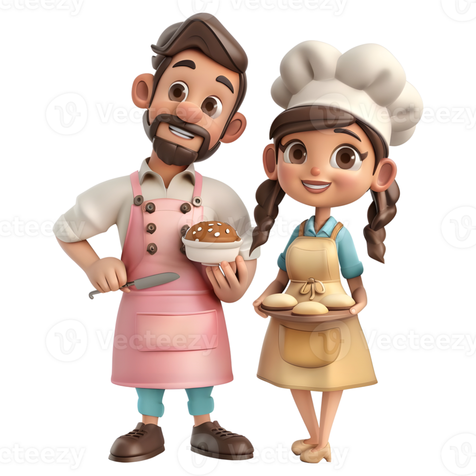 AI generated 3D Rendering of a Cartoon of Couple Cooking Together on Transparent Background - Ai Generated png