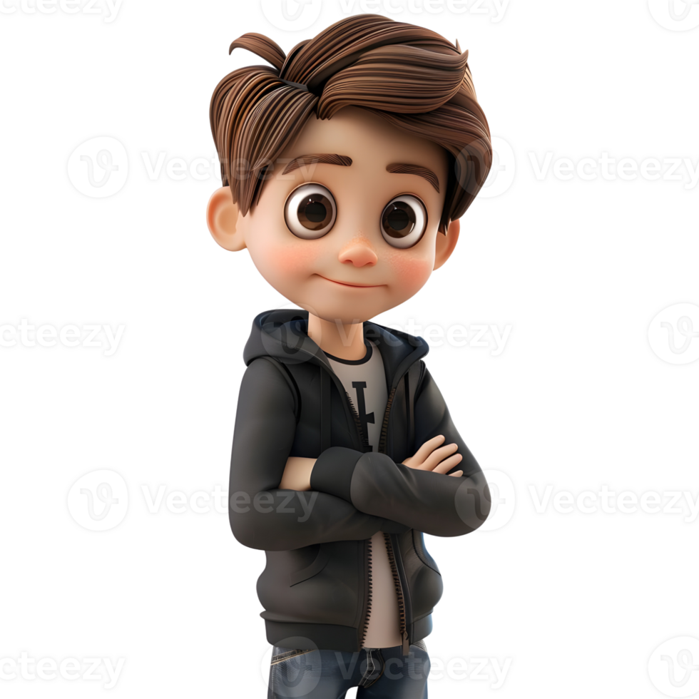 AI generated 3D Rendering of a Cartoon of Boy Standing Alone on Transparent Background - Ai Generated png