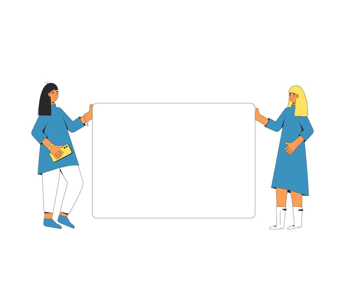 dos mujer participación blanco bandera. vector