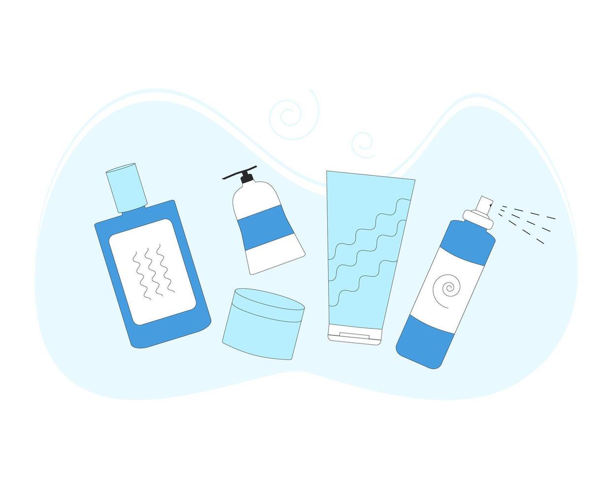 Shampoo, conditioner, styling an cleansing products for curly hair. vector