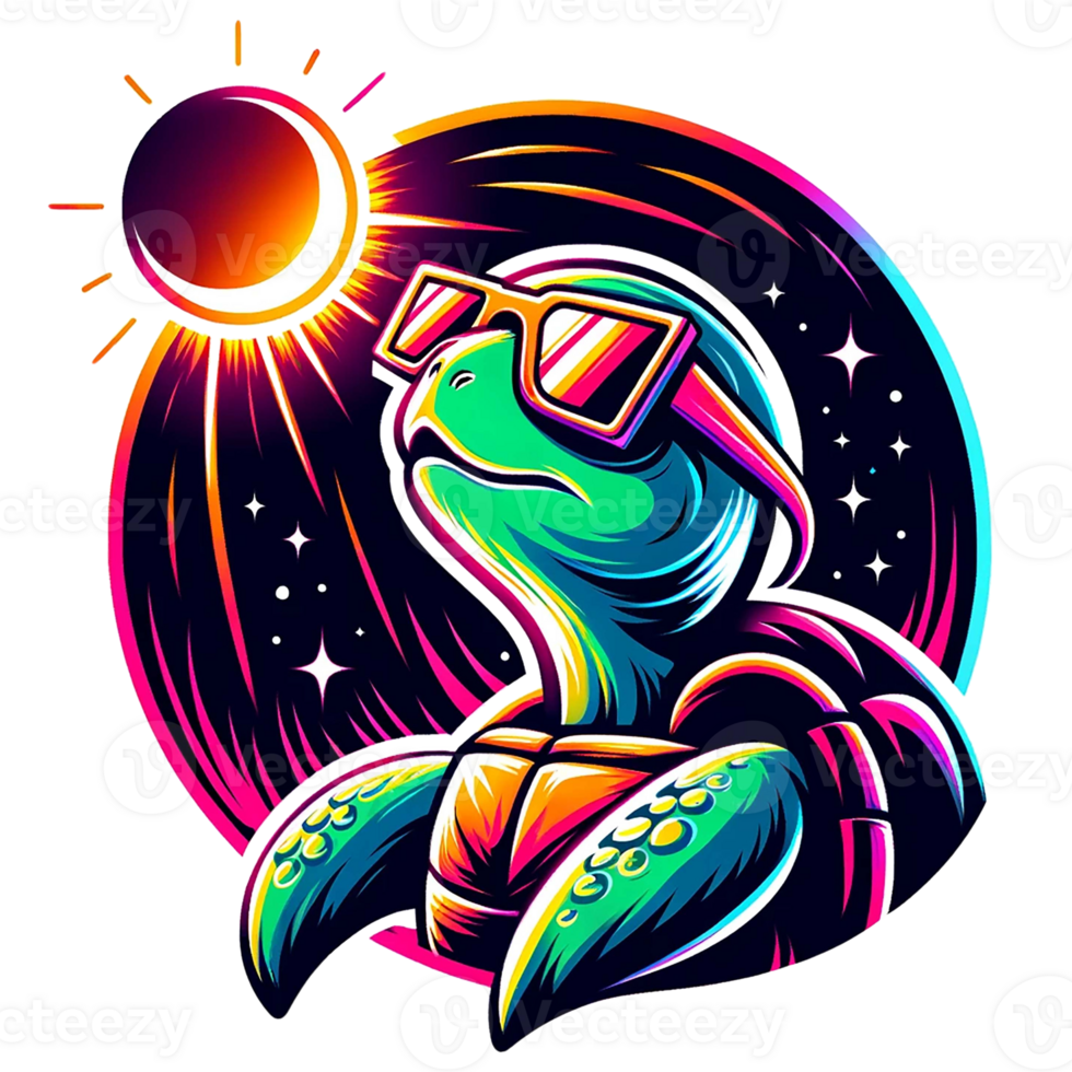 ai generado Tortuga vestir lentes y reloj solar eclipse dibujos animados clipart. ai generar png