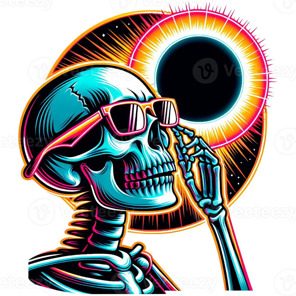 AI generated Cute skeleton Wearing Eclipse Glasses Illustration .AI Generate png