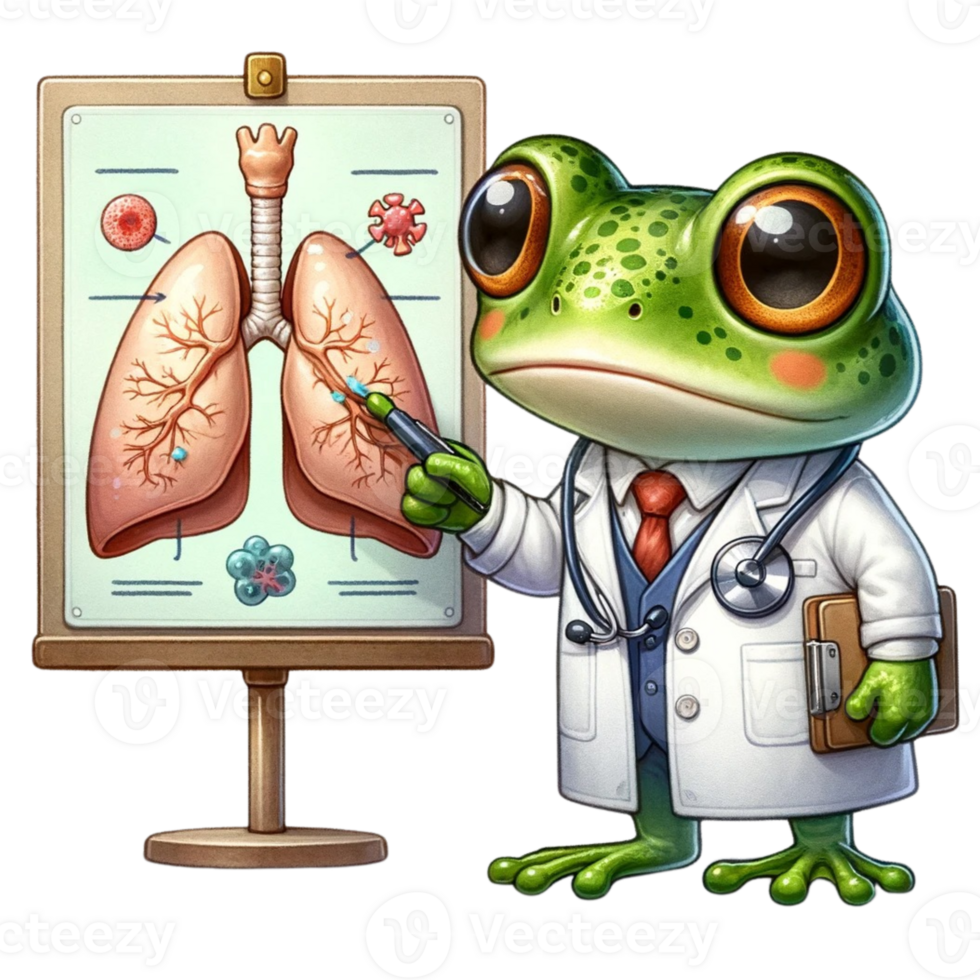 AI generated a frog doctor explaining pneumonia watercolor clipart. AI Generated png