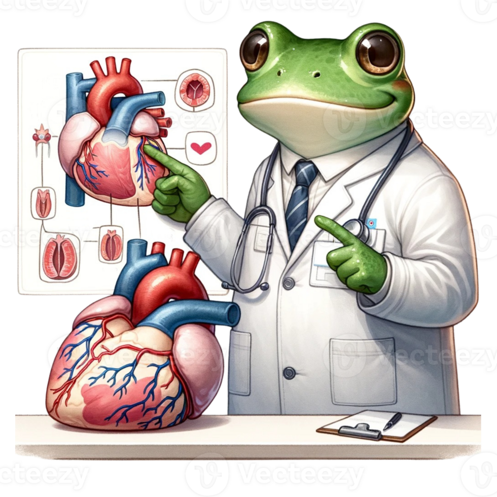 AI generated frog doctor explaining heart disease watercolor clipart. AI Generated png