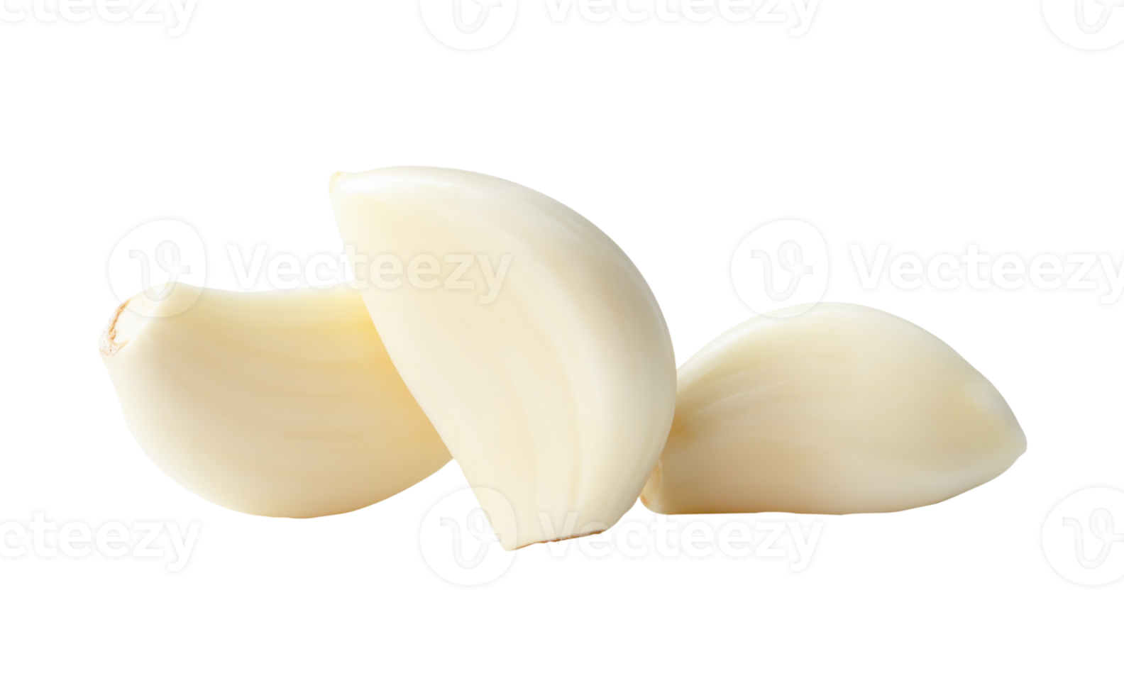 Front view of garlic cloves or slices in stack isolated with clipping path in png file format