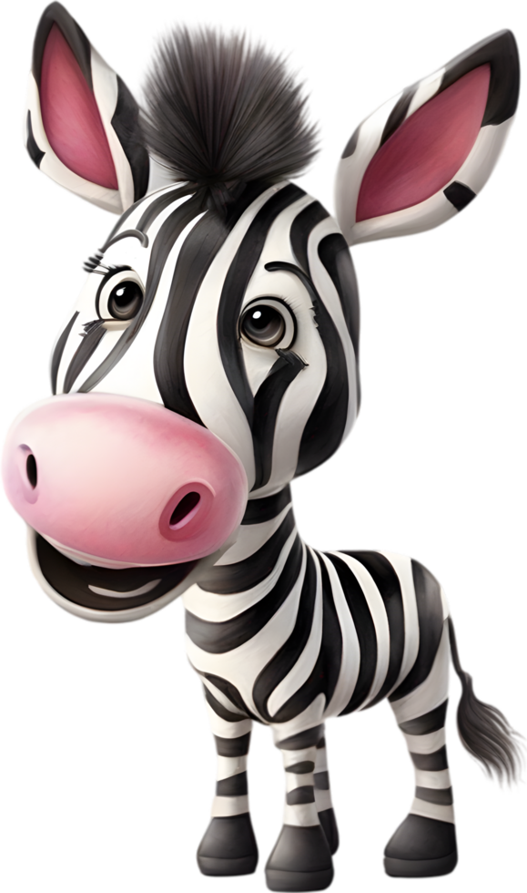 AI generated Watercolor drawing of a cute Zebra in cartoon style. png