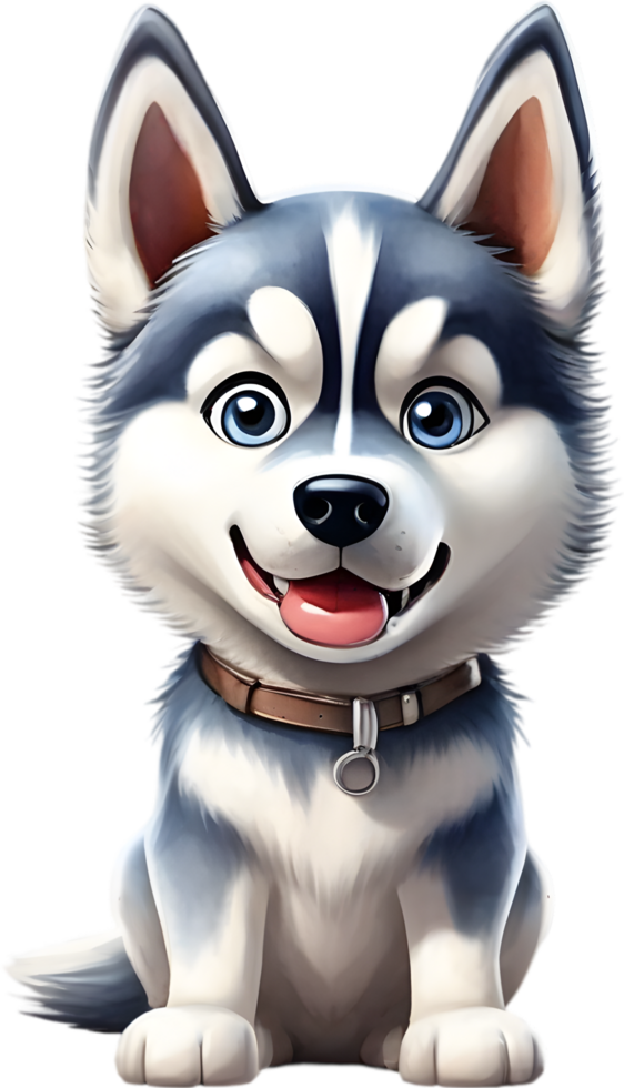 AI generated Watercolor drawing of a cute Siberian husky dog in cartoon style. png