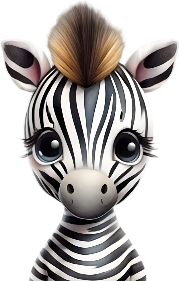 AI generated Watercolor drawing of a cute Zebra in cartoon style. png