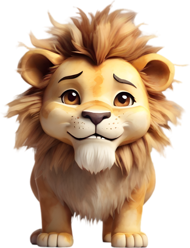 AI generated Watercolor drawing of a cute Lion in cartoon style. png