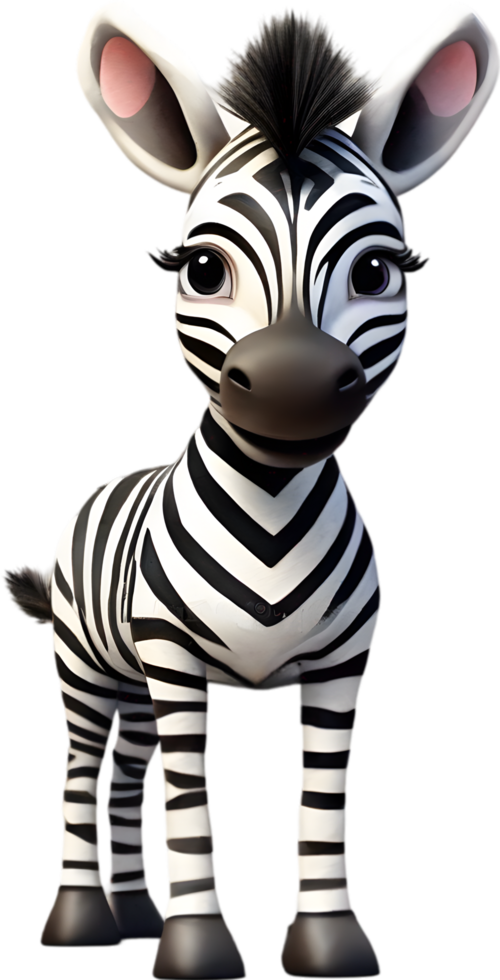 AI generated Watercolor drawing of a cute Zebra in cartoon style. png