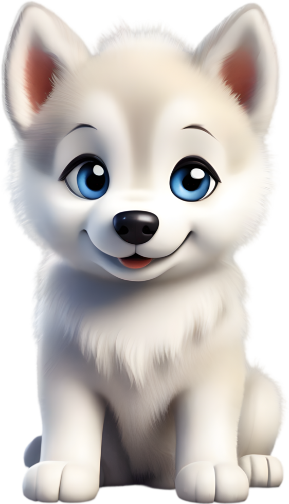 AI generated Watercolor drawing of a cute Siberian husky dog in cartoon style. png