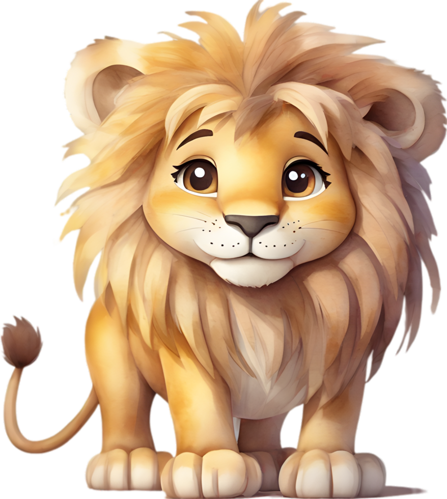 AI generated Watercolor drawing of a cute Lion in cartoon style. png