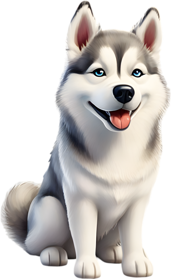 AI generated Watercolor drawing of a cute Siberian husky dog in cartoon style. png