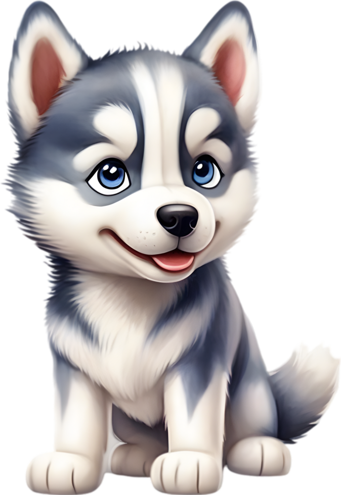 AI generated Watercolor drawing of a cute Siberian husky dog in cartoon style. png
