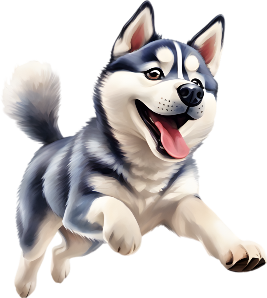 AI generated Watercolor drawing of a cute Siberian husky dog in cartoon style. png