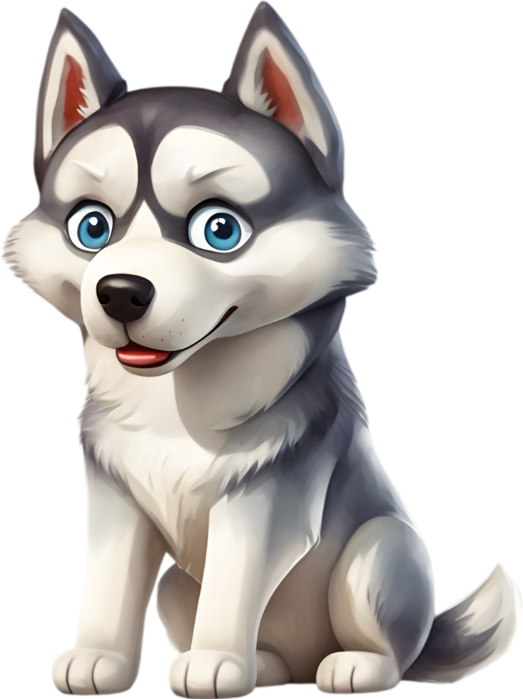 AI generated Watercolor drawing of a cute Siberian husky dog in cartoon style. png