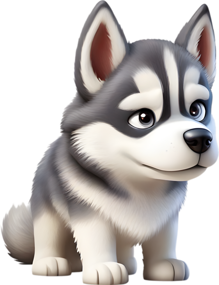 AI generated Watercolor drawing of a cute Siberian husky dog in cartoon style. png