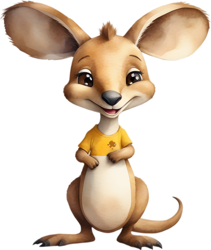 AI generated Watercolor drawing of a cute kangaroo in cartoon style. png