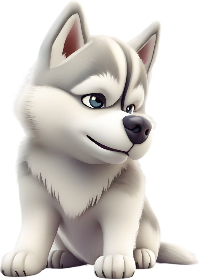 AI generated Watercolor drawing of a cute Siberian husky dog in cartoon style. png