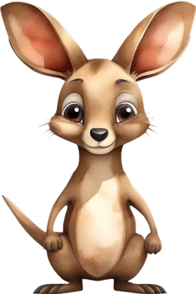 AI generated Watercolor drawing of a cute kangaroo in cartoon style. png