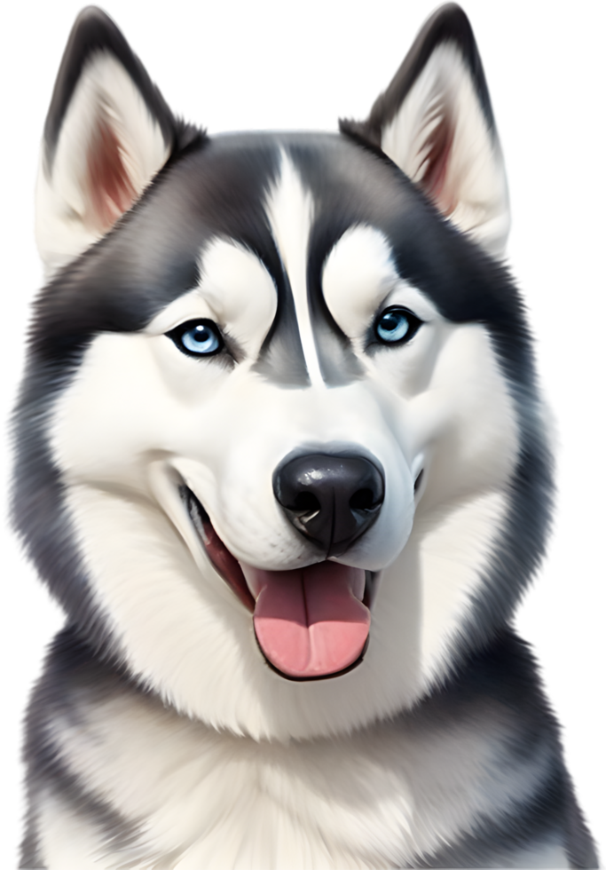 AI generated Watercolor drawing of a cute Siberian husky dog in cartoon style. png