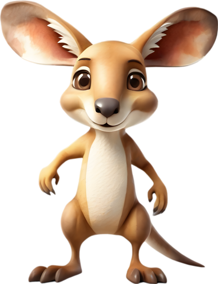 AI generated Watercolor drawing of a cute kangaroo in cartoon style. png