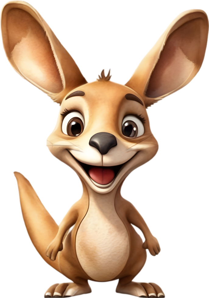 AI generated Watercolor drawing of a cute kangaroo in cartoon style. png