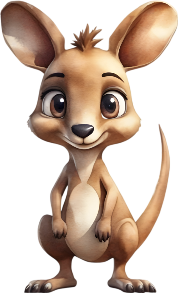 AI generated Watercolor drawing of a cute kangaroo in cartoon style. png