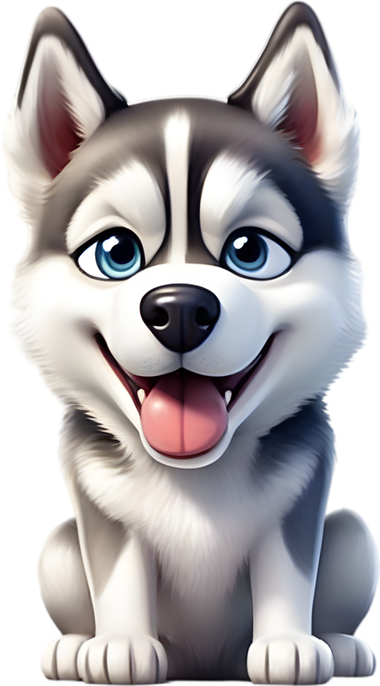 AI generated Watercolor drawing of a cute Siberian husky dog in cartoon style. png
