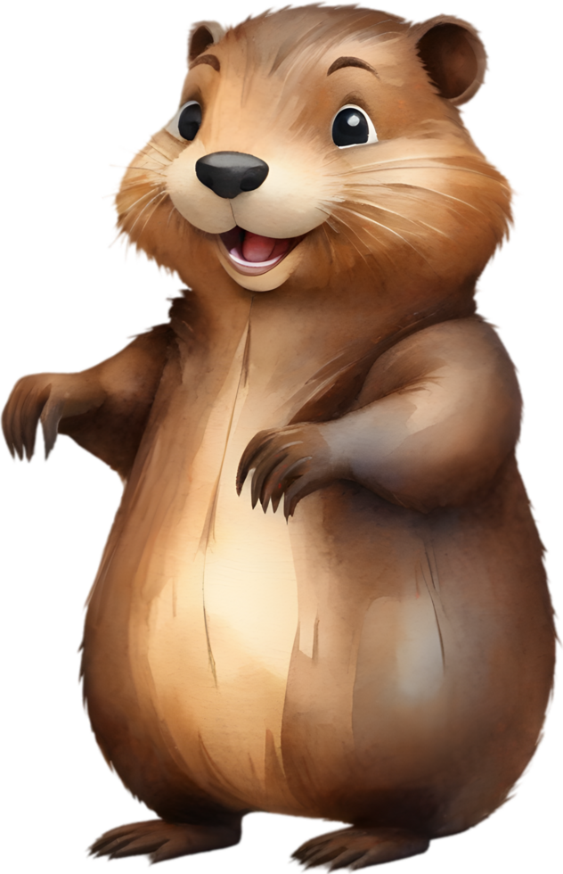 AI generated Watercolor painting of a cute beaver in cartoon style. png