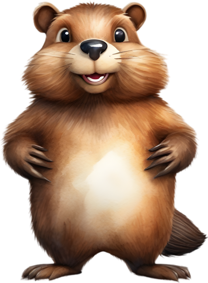 AI generated Watercolor painting of a cute beaver in cartoon style. png