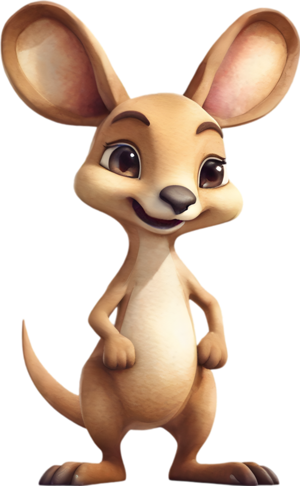 AI generated Watercolor drawing of a cute kangaroo in cartoon style. png