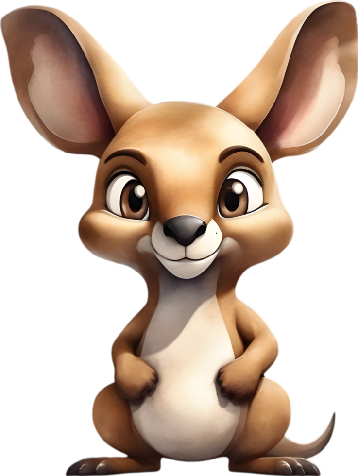 AI generated Watercolor drawing of a cute kangaroo in cartoon style. png
