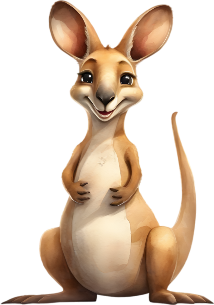 AI generated Watercolor drawing of a cute kangaroo in cartoon style. png