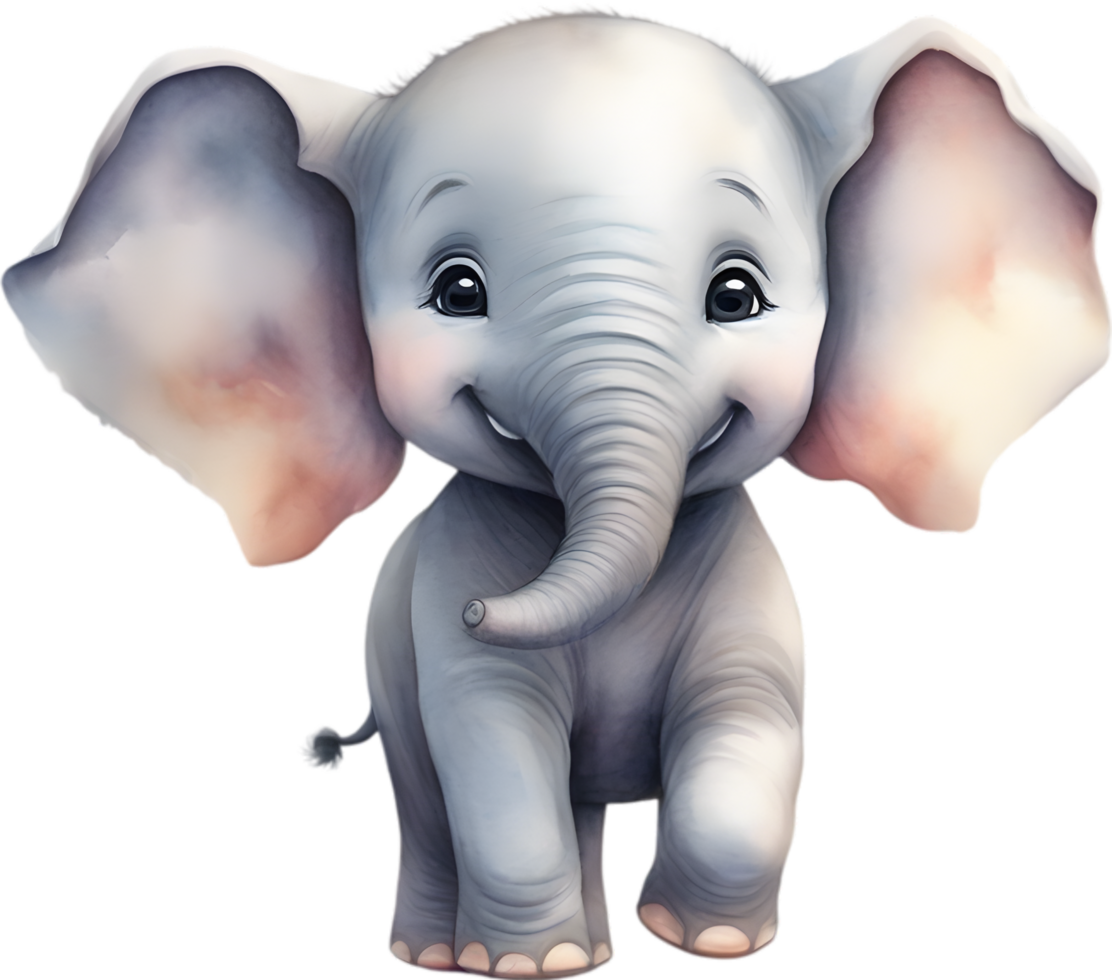 AI generated Watercolor painting of a cute Baby Elephant. png