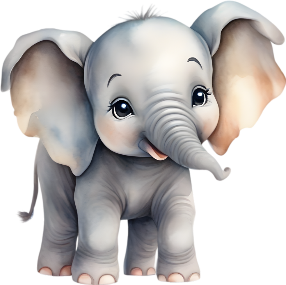 ai generiert Aquarell Gemälde von ein süß Baby Elefant. png