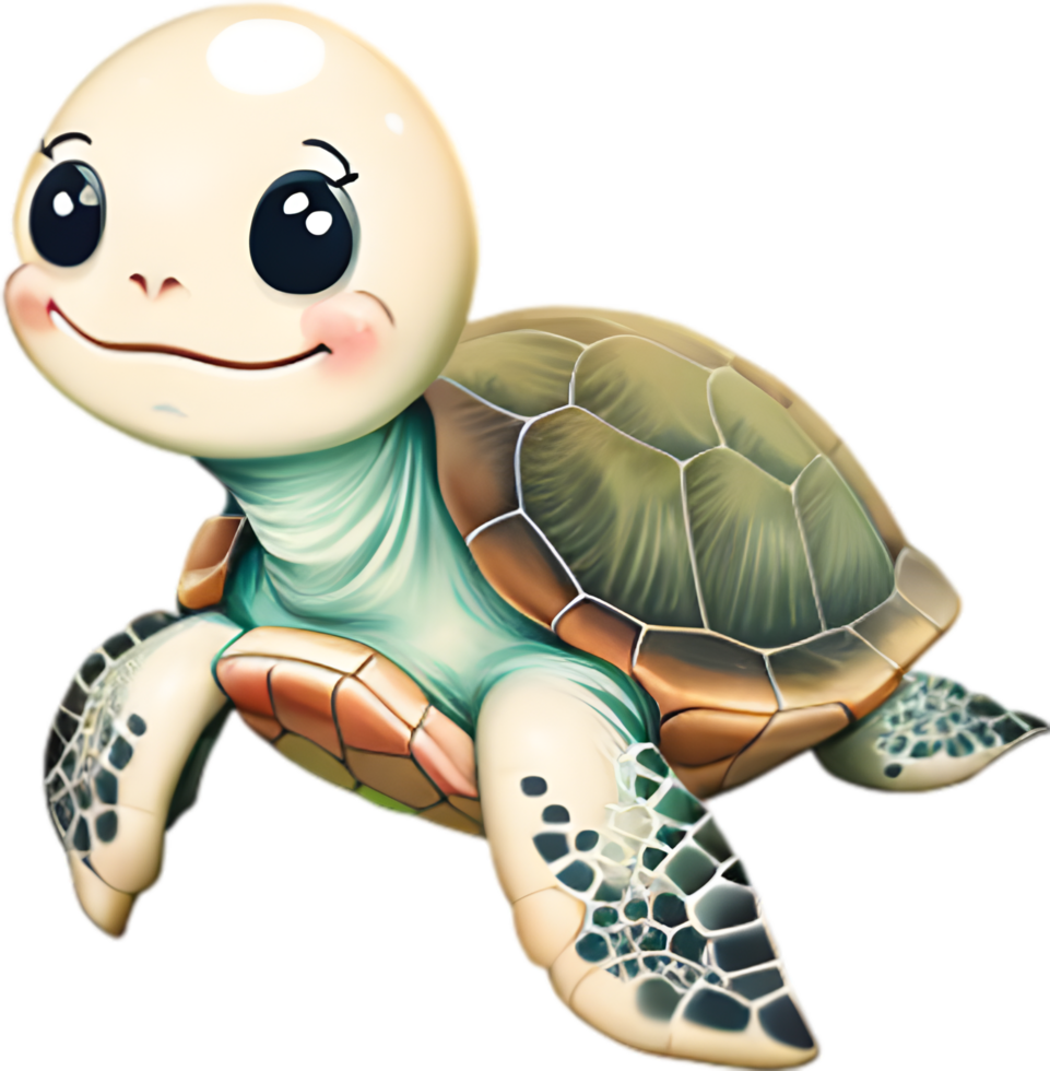 AI generated Close-up of a cute cartoon Sea Turtle Icon. png