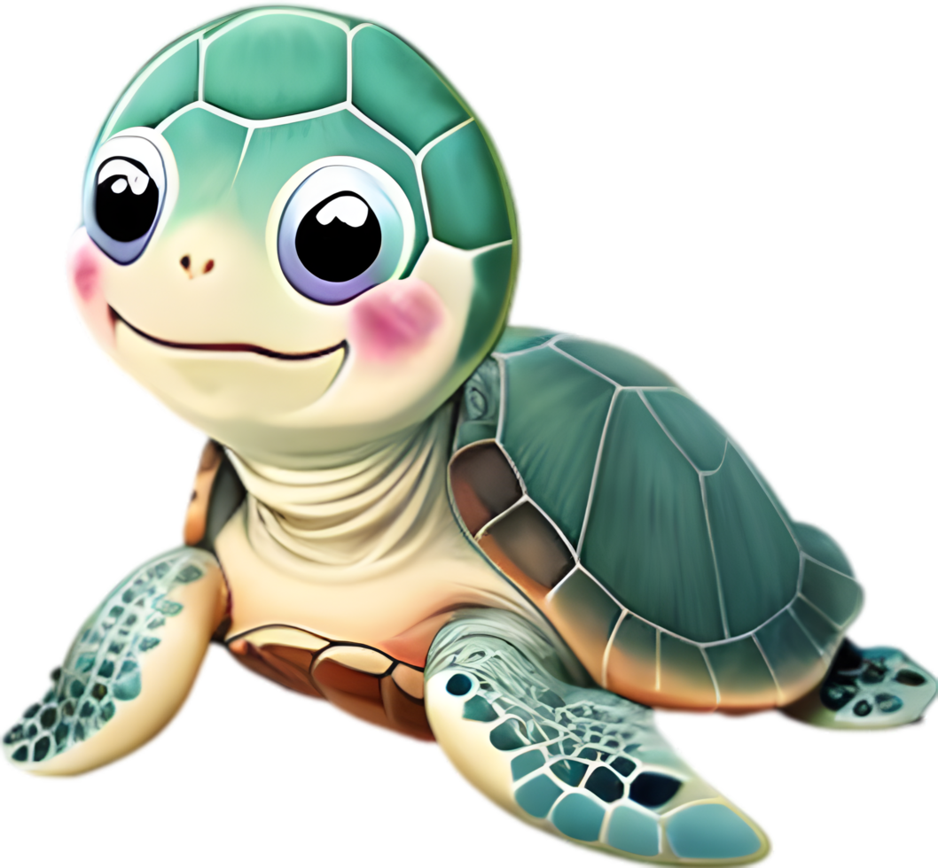 AI generated Close-up of a cute cartoon Sea Turtle Icon. png