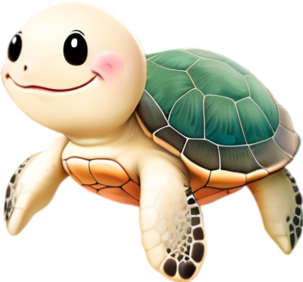 ai généré fermer de une mignonne dessin animé mer tortue icône. png