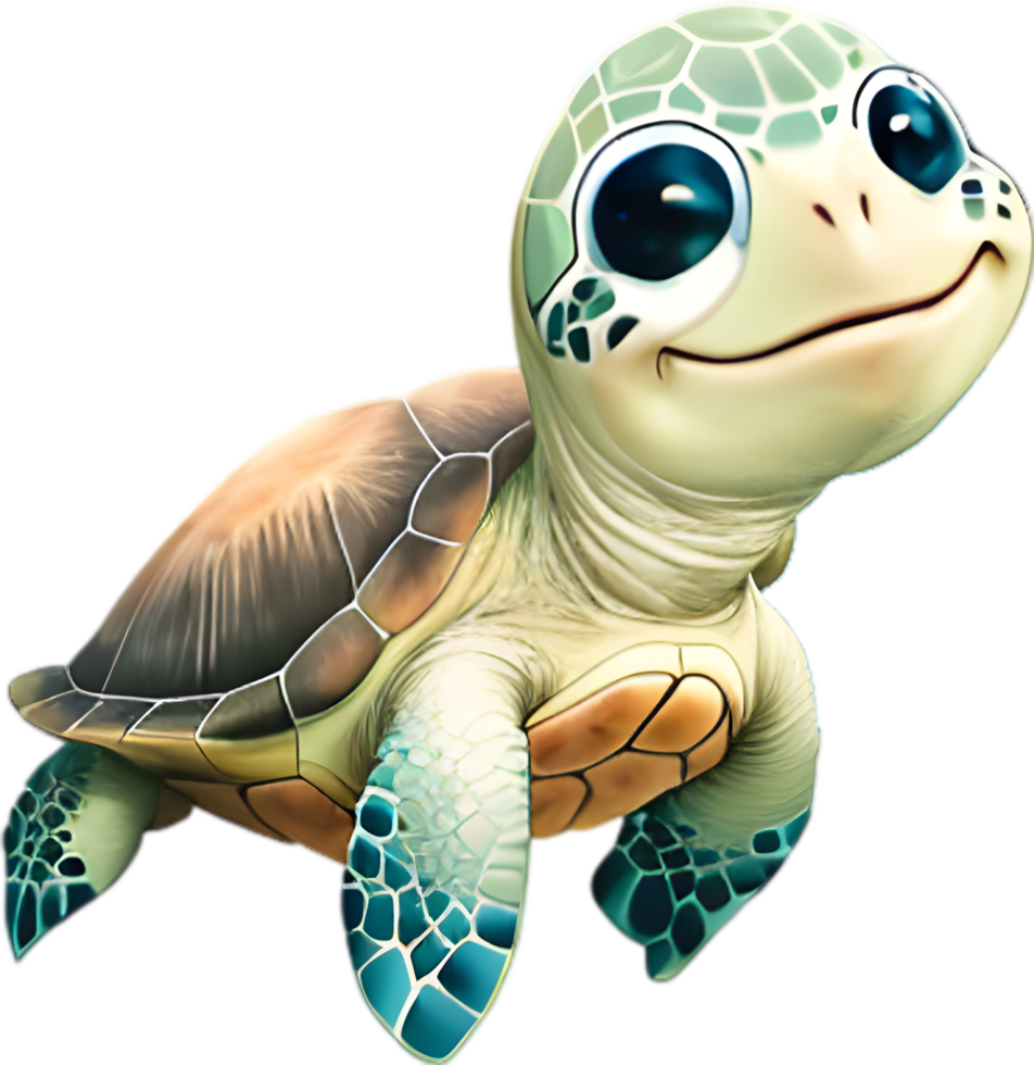 AI generated Close-up of a cute cartoon Sea Turtle Icon. png